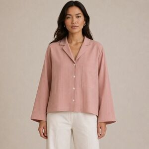 COS Blouse Womens Medium Pink Pinstripe Cotton Silk Blend Button Up Shirt Pocket